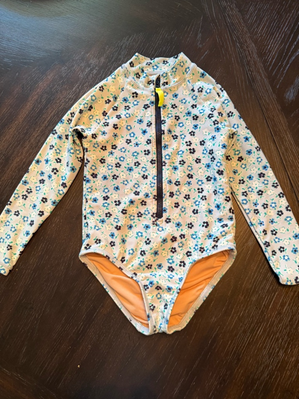 JCREW CREW CUTS LONG SLEEVE RASH GAURD ONE PIECE SWIMSUIT BLUE FLORAL size 3